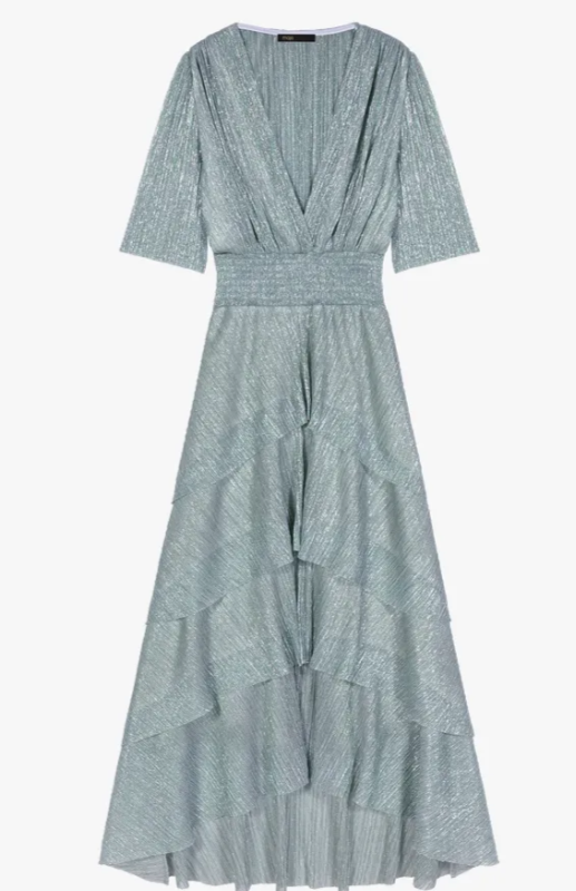 MAJE - Robe mi-longue verte Ruffine - C03544