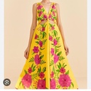 FARM RIO - Robe mi-longue jaune fleurie - C03579