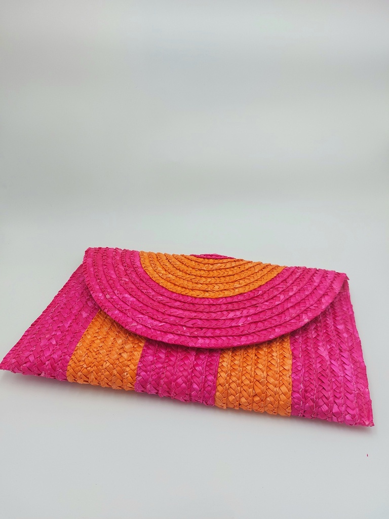 Sac pochette osier orange et rose - A1384