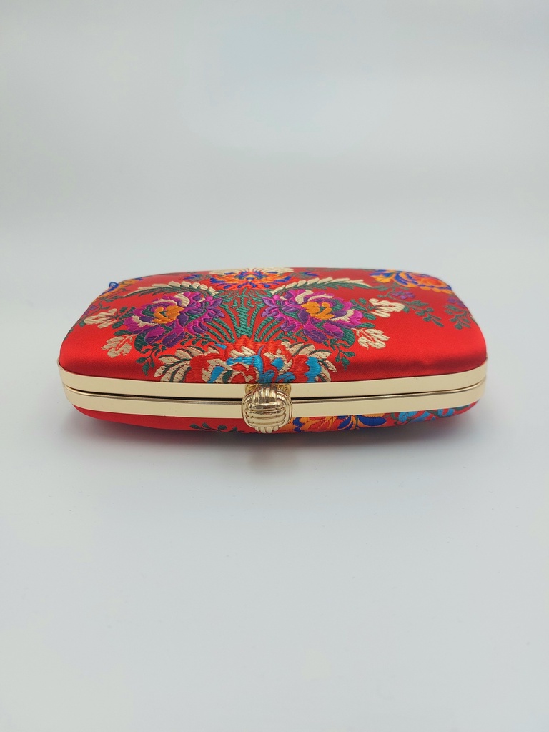 Sac rouge satiné fleuri - A1385