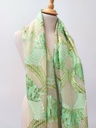 Veste écharpe verte beige et plumes - C03424