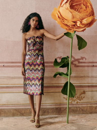 SEZANE - ROMAINE - Robe Midi bustier sequins - T36 - C03064