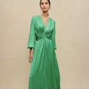 MAJE - Robe Maxi verte satinée longues manches - C03076