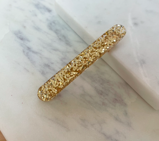 Résine Hair Clip - Fine Arrondie - Paillettes Dorées - GLEEBEE