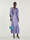 SANDRO - Robe Midi Imprimé Blanc Violet Bleu - T36 - C03209