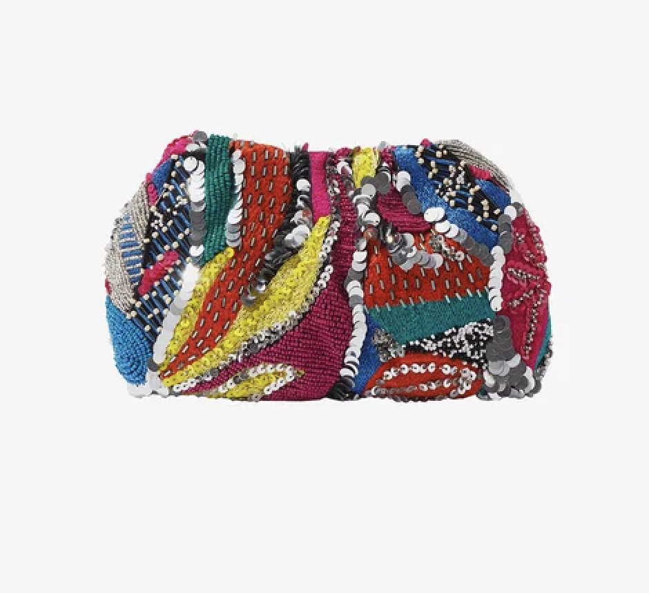 Pochette tissée et sequins multicolores - A1081