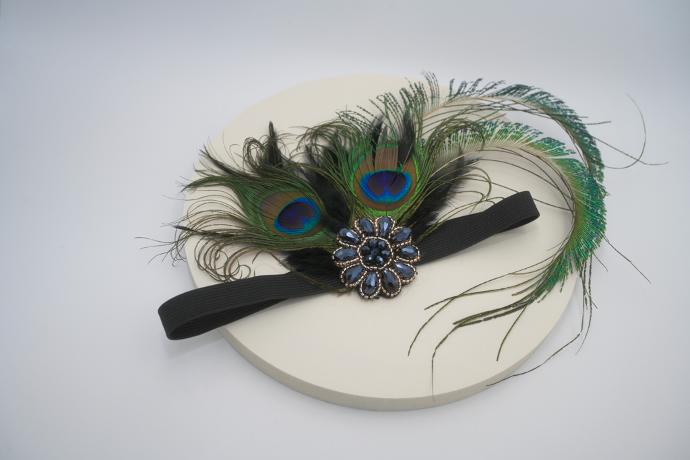 Années 20 - headband paon et perles noires - A1083
