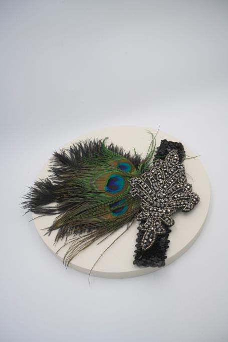Années 20 - headband paon et perles argents - A1084