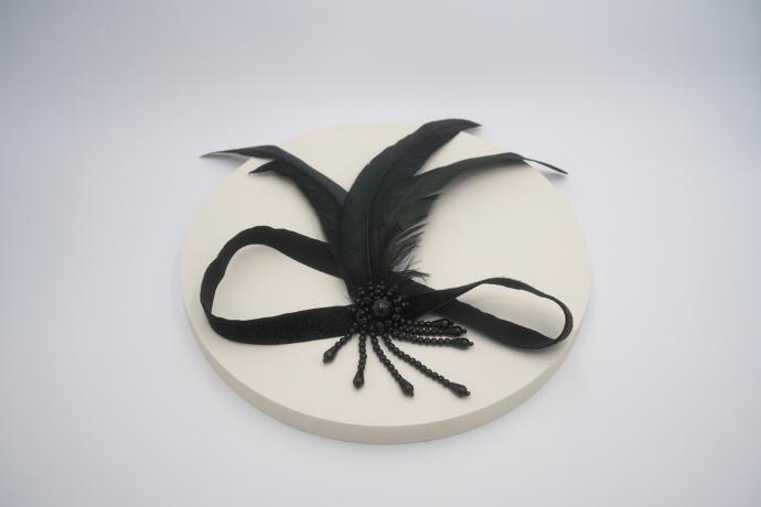 Années 20 - headband plumes et perles noires simple - A1087