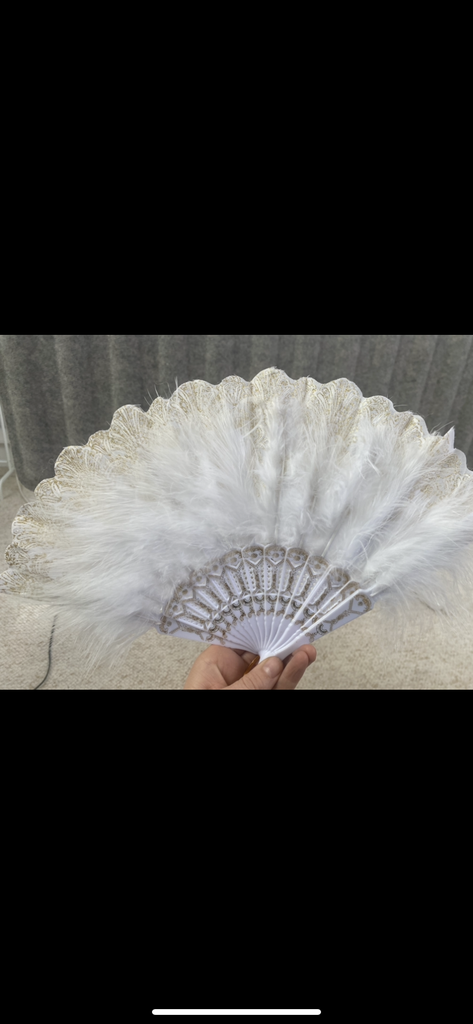 Années 20 - Eventail plumes blanc - A1119