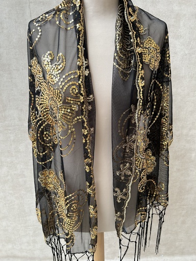 Veste écharpe perles noir doré C03415