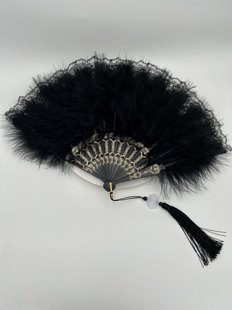Années 20 - Eventail plumes noires - A1271