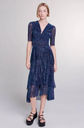 MAJE - Robe Midi bleue RUFFINE- T36 - C03491