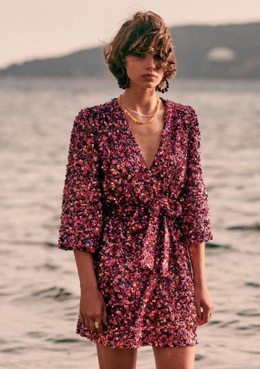 SÉZANE - Robe Mini sequins rose  - T34 - C03528