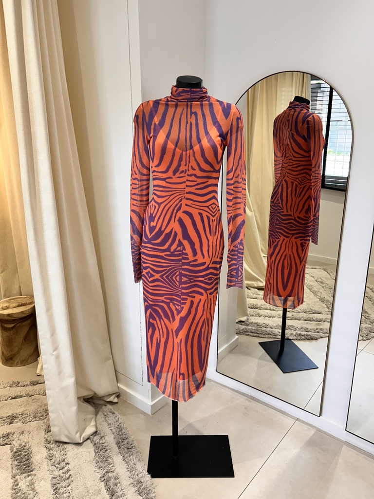 AFRM - Robe Shailène Zèbre orange et mauve - 970