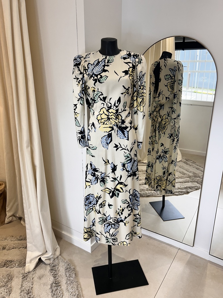 LUXE - VALENTINO - Robe Avorio fleurs noire et crème - 1275