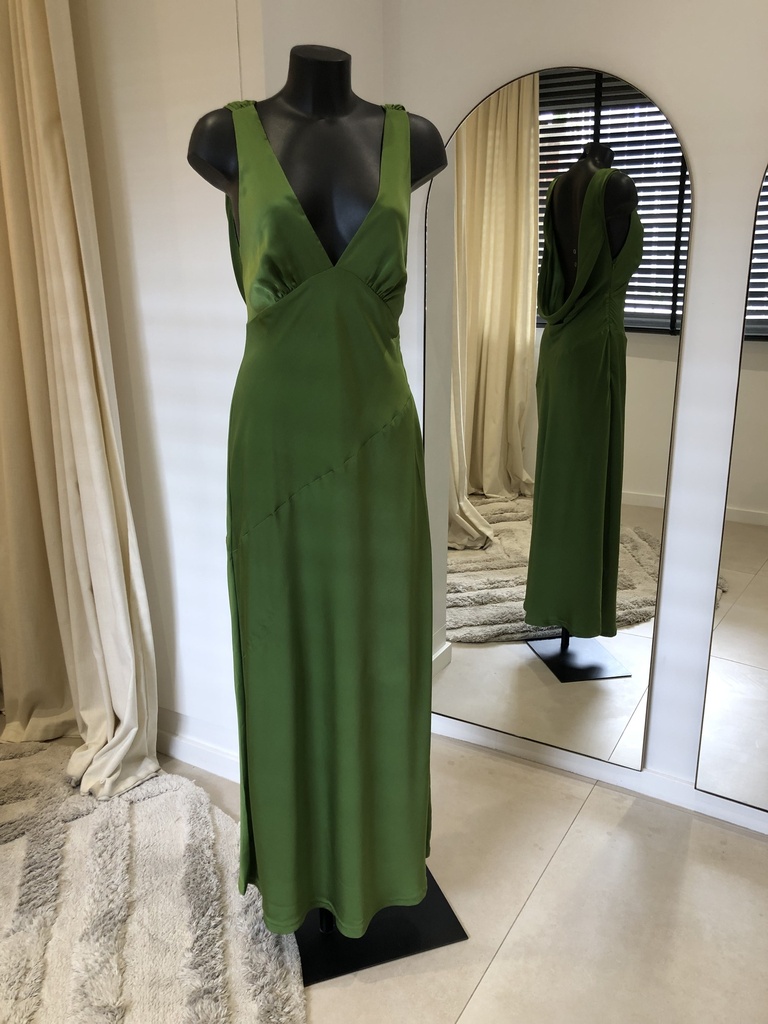MESHKI Nadia Maxi Satin Dress With back cowl verte - 1369
