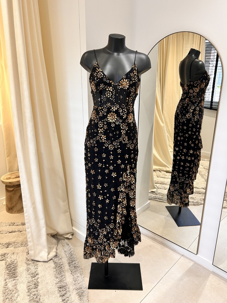 NBD Robe longue noire et gold sequins  - 1406