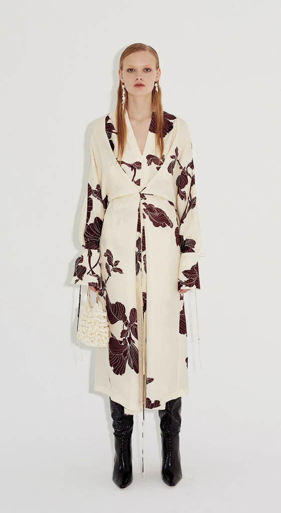 EIKO AI - Kimono blanc cassé, fleurs bordeaux - T38 - 1516