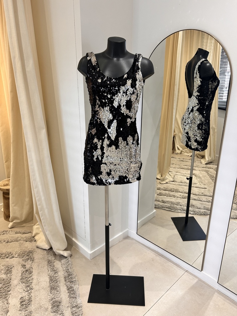 FILLE A PAPA Robe sequins noire/argent - 1521