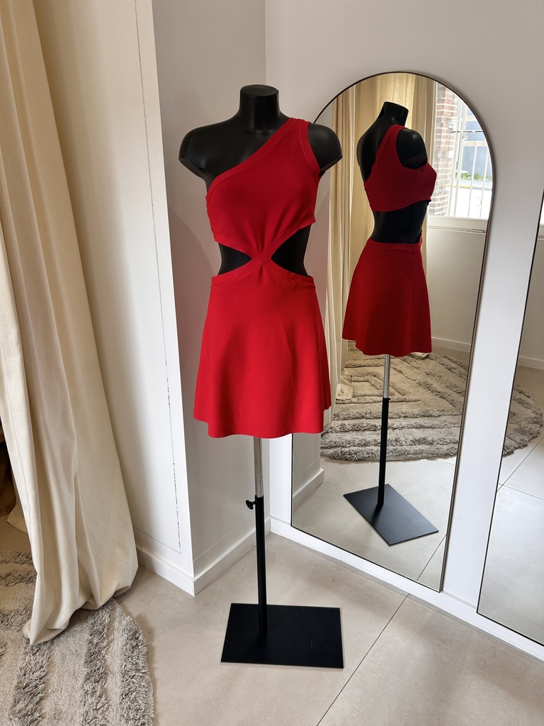 BCBG - Robe one-shoulder cut-out rouge - 1524