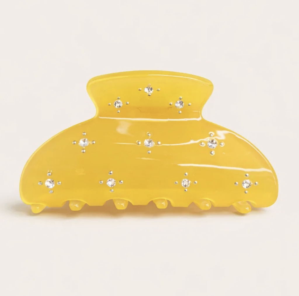 Pince à cheveux jaune strass 