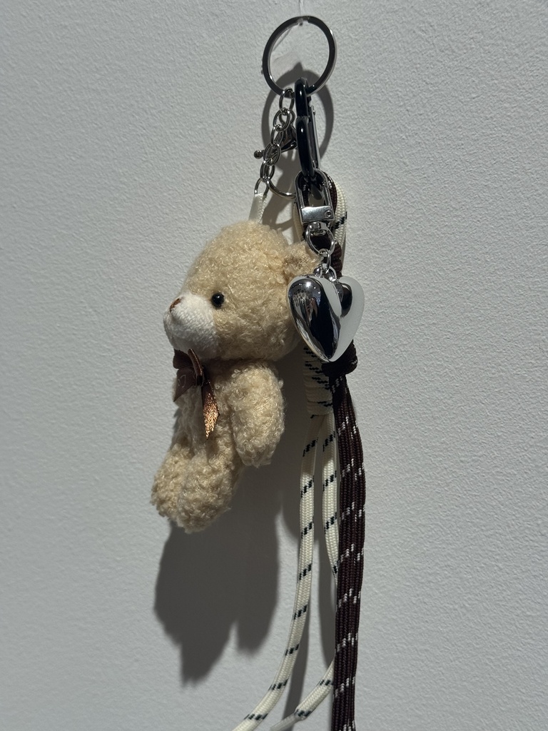 Porte-clefs - nounours & coeur blanc