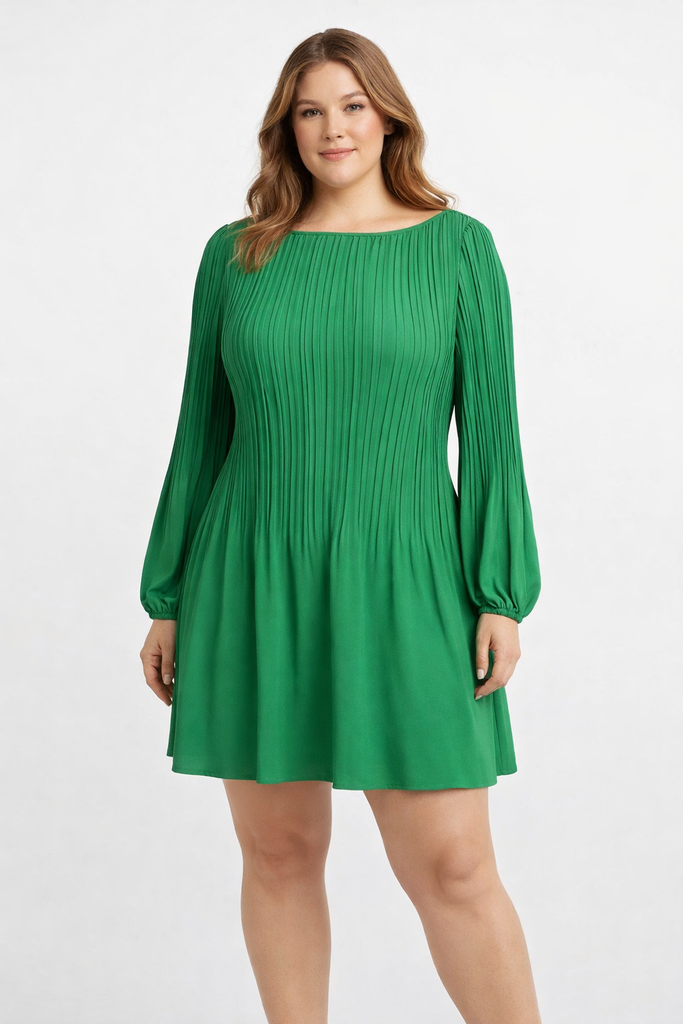 MAJE - Robe Mini Verte Plissée  - P0029