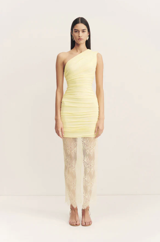 GEORGETTE - Lace Gathered One-Shoulder Dress - Shona Joy - T34 - G029