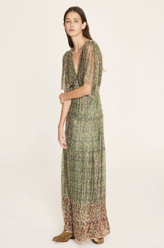 BA&SH  - Robe Maxi Dos nu verte et jaune - T36 - P0039 
