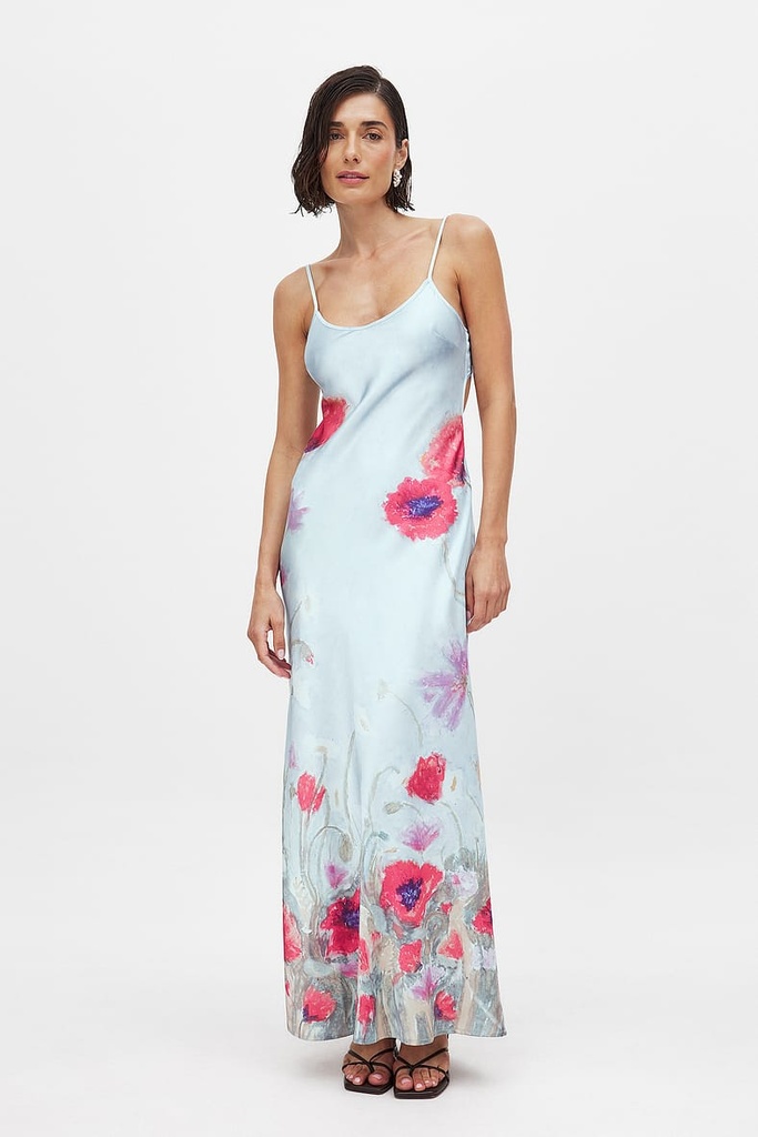 Robe Bleu ciel coquelicots - T36 - P0062