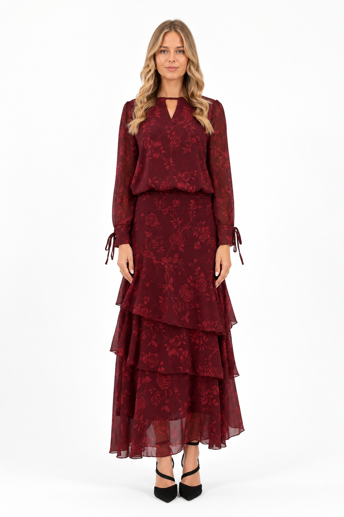  ELEPHANTROOMS - Ensemble jupe bordeaux fleuri - T36 - P0085