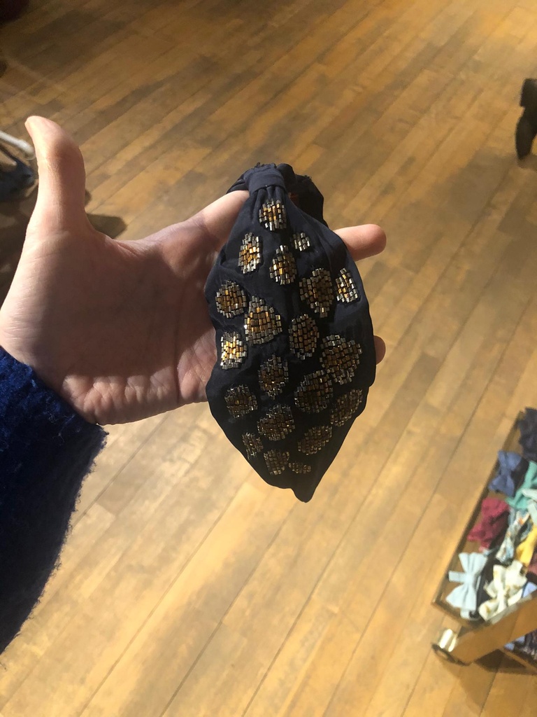 ANTHROPOLOGIE - Headband Bleu foncé Motif pois Doré - A424