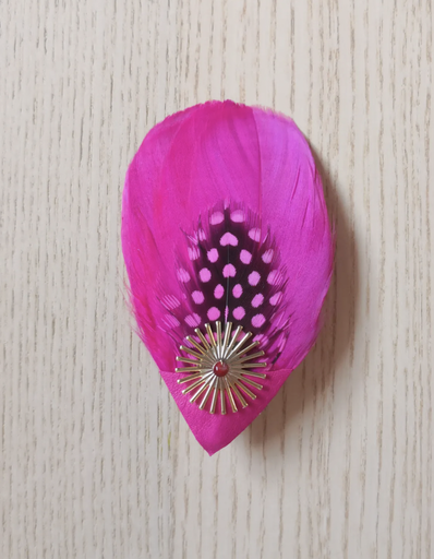 Un amour de Bibi - Pince plumes fushia rond doré - A745