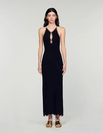 [C03510] SANDRO - Robe Midi noire - T34 - C03510