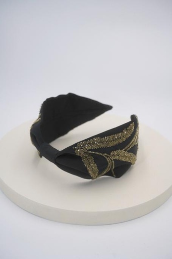 [A885] HEADBAND BANDEAU RIGIDE NOIR PERLES - A885