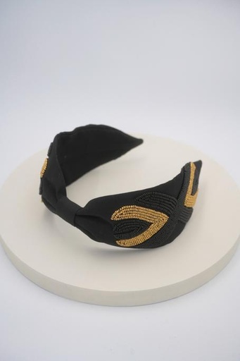 [A888] HEADBAND BANDEAU RIGIDE NOIR DORÉ PERLES - A888