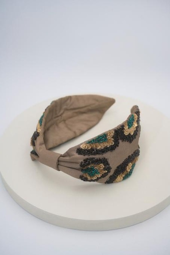 [A889] HEADBAND BANDEAU RIGIDE MARRON PERLES - A889