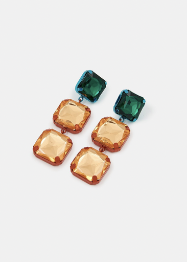 [A897] ESSENTIEL - Bijoux - Boucles d'oreilles à strass vert foncé et orange A897