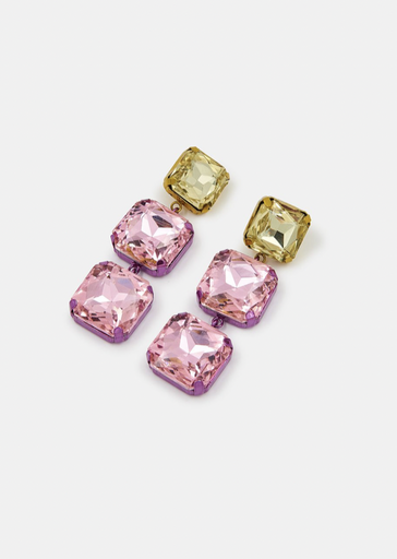 [A898] LOC - ESSENTIEL - Bijoux - Boucles d'oreilles à strass jaunes et lilas A898