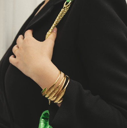 [A908] LOC - SEZANE - Bijoux - Bracelet Manchette feuilles dorées  - A908