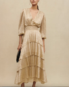 MAJE - Robe Midi dorée RUFFINE - T36 - C03075