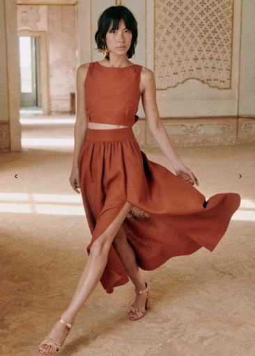 [C03081] SEZANE - Ensemble Haut et Jupe terracotta - T34 - C03081