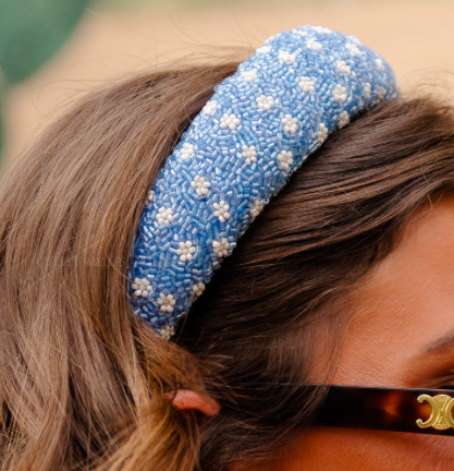 [A913] Headband perles bleues et blanches- A913