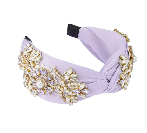 [A917] Headband Large Mauve Brodé à Strass A917