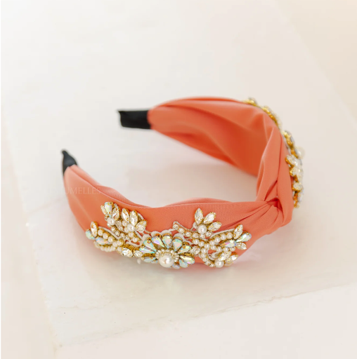 [A918] Headband Large Corail Brodé à Strass A918