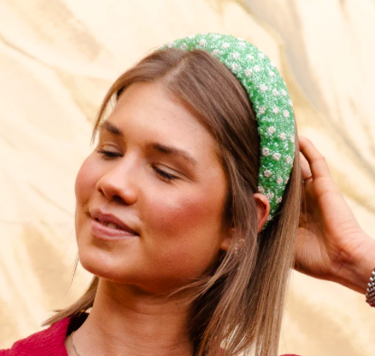 [A914] Headband perles vertes et blanches- A914
