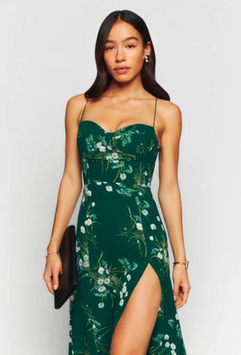 [C03097] REFORMATION - Robe Midi Juliette Verte Fleurie - T40 - C03097