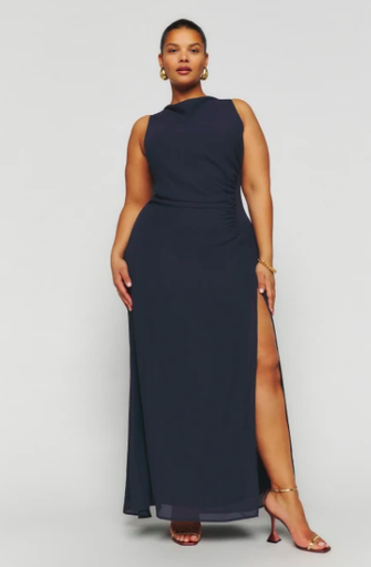 [C03104] REFORMATION - Robe Midi Bleu Marine SENNA - T46 - C03104