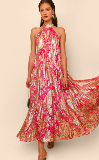 [C03123] RIXO - Robe Midi Rose et Dorée ELIZABETH - T36 - C03123